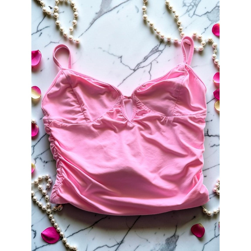 Tiger Mist Pink Ruched Cami Top Sweetheart Keyhole Spaghetti Strap Womens XS‎